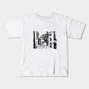 City landscape. Dark lines on a light background. Kids T-Shirt